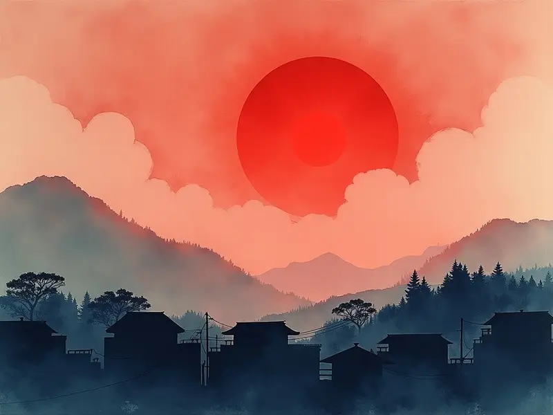 夢のイラスト:赤く光る夜空