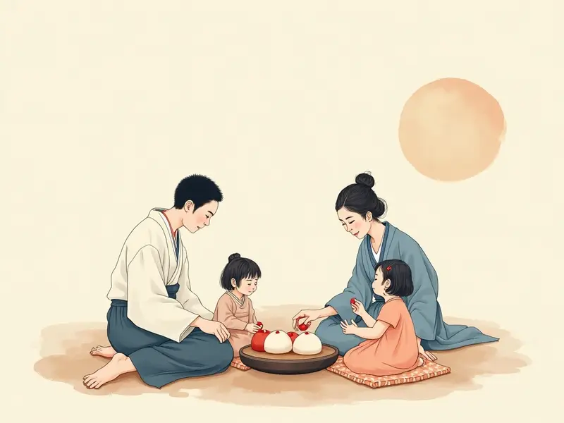 夢のイラスト:鏡餅を分け合う