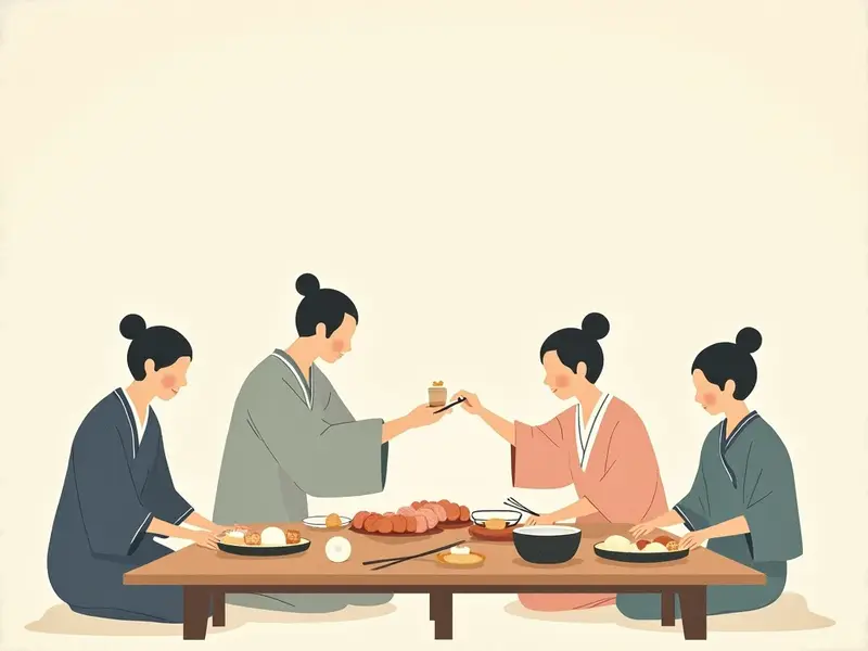 夢のイラスト:餅を分け合う